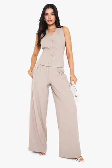 Tall Pleat Detail Wide Leg Tailored Trouser taupe