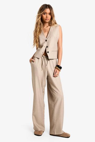 Pinstripe Tailored Wide Leg Trousers beige