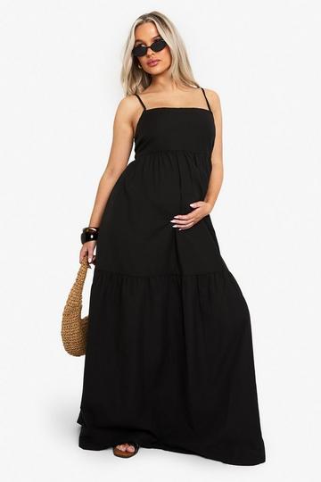 Black MATERNITY TIERED LINEN LOOK STRAPPY MAXI DRESS