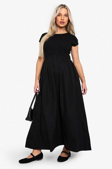 MATERNITY RIB COTTON SHORT SLEEVE MIDAXI DRESS black