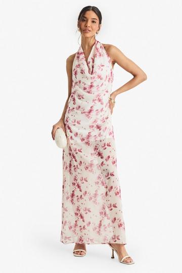 Gekreukelde Chiffon Maxi Jurk Met Waterval Hals nude