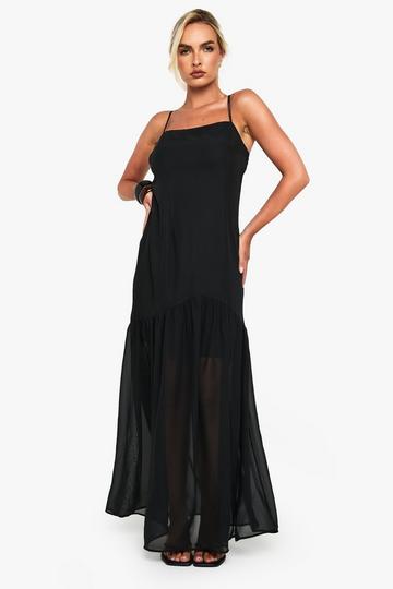 Chiffon Maxi Jurk Met Losvallende Zoom black