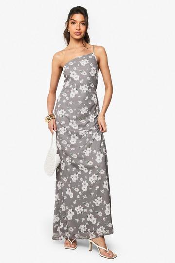 Floral Chiffon Asymmetric Column Maxi Dress stone