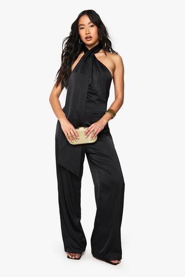 Satin Scarf Detail Jumpsuit black
