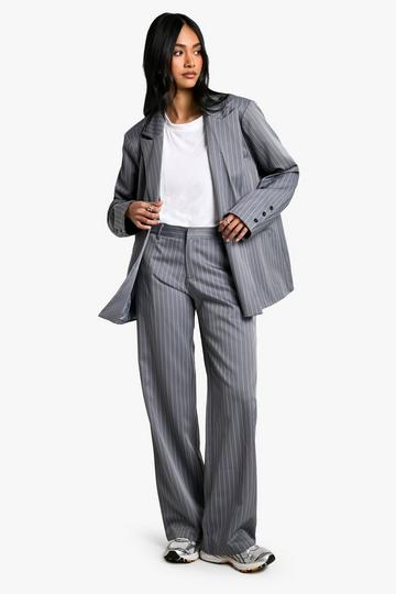 Tailored Pinstripe Pleated Front Straight Leg Trouser slate blue