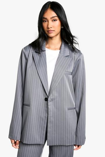 Oversized Getailleerde Blazer Met Krijtstrepen slate blue