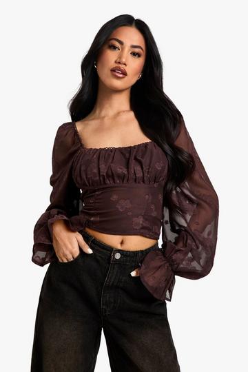 Burnout Puff Sleeve Milkmaid Top chocolate