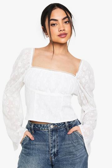 Lace Flare Sleeve Milkmaid Top ivory