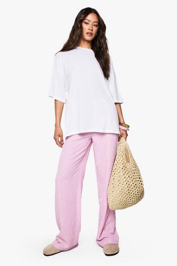 Tall Stripe Drawstring Wide Leg Trousers pink