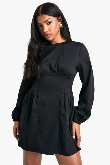 Cinched Waist Smock Mini Dress black