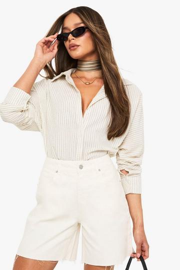 Crinkle Stripe Oversized Shirt ivory