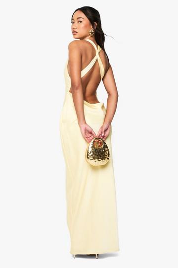 Drape Back Satin Maxi Dress lemon