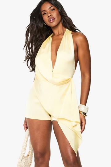 Drape Satin Playsuit lemon