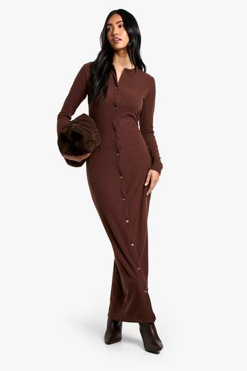 Brushed Rib Button Up Maxi Dress chocolate