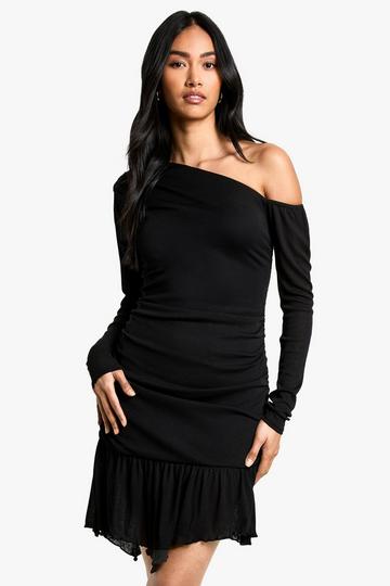 Burnout Mesh Ruched Mini Dress black