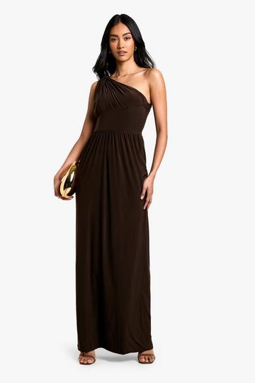 Slinky Asymmetric Maxi Dress chocolate