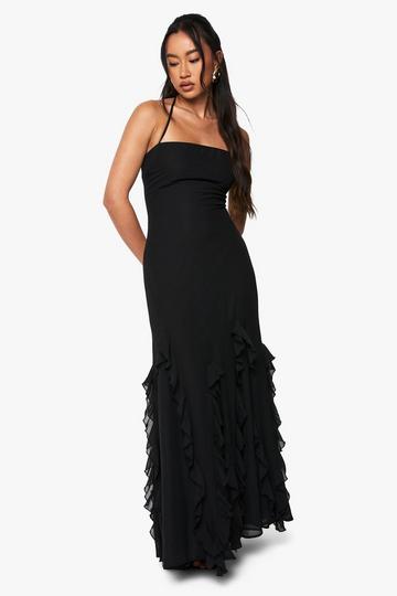 Ruffle Hem Strappy Maxi Dress black