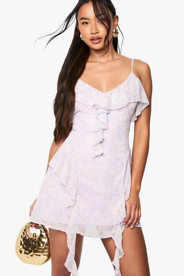 Floral Ruffle Chiffon Mini Dress lilac