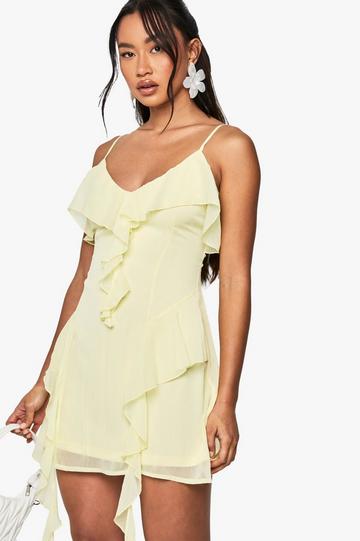 Ruffle Chiffon Mini Dress lemon