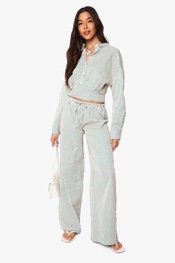 Green Stripe Crop Shirt and Drawstring Waist Trouser Co- ord green