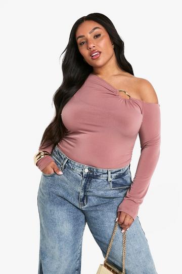 plus trim detail rouched top rose