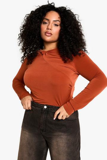 plus twist detail rouched bodysuit tan