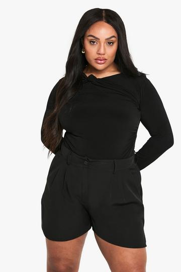 Black plus twist detail rouched bodysuit