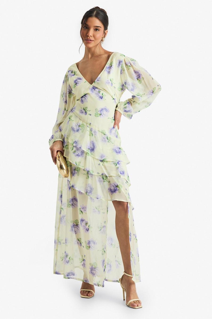 Floral Dobby Frill Detail Maxi Dress | boohoo USA Floral Dobby Frill Detail Maxi Dress | boohoo USA