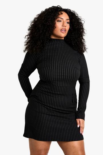 Black plus pinstripe tailored mini dress