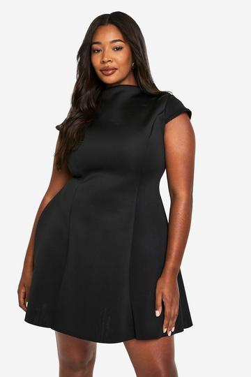 Black plus structured mini skater dress