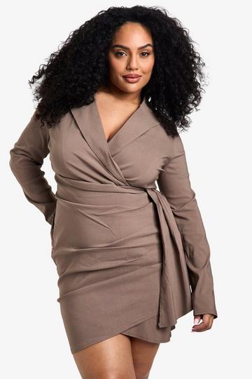 plus rouched wrap mini dress mocha