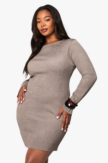 Plus Ripple Texture Bodycon Dress mocha