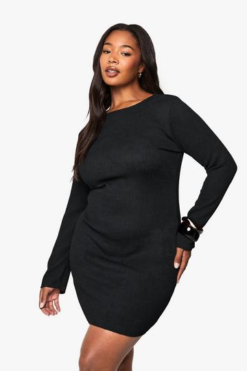 Plus Ripple Texture Bodycon Dress black