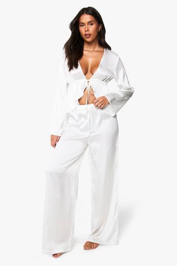 Långärmad mönstrad topp och pyjamasbyxor white