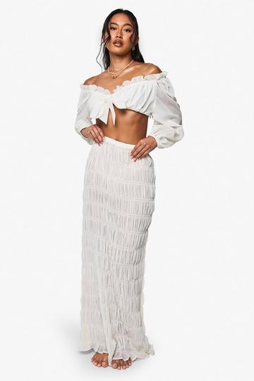 Shirred Beach Skirt Co Ord white