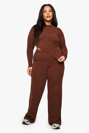 Plus Top Met Ruches En Broek Set chocolate