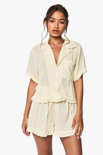 Cheesecloth Boxy Shirt And Short Pyjama Set lemon