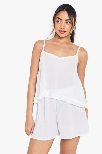 Bridal Textured Cheesecloth Ruffle Hem Cami And Short Set white
