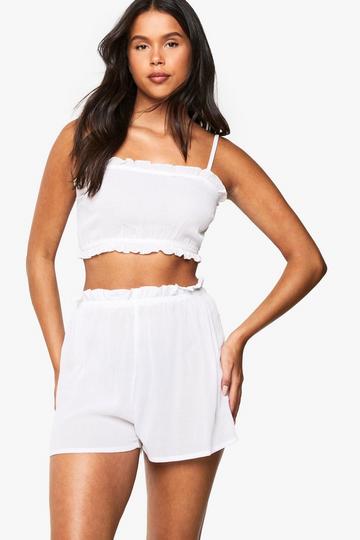 Bruids Hemdje Met Textuur En Ruches En Shorts Set white