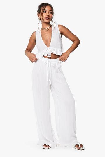 Bridal Cheesecloth Ruffle Halterneck Top And Trouser Set white