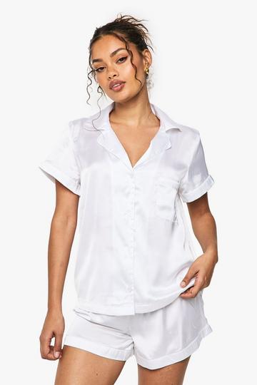 Bridal Short Sleeve Shirt & Short Satin Pyjama Set white