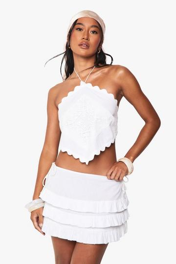 Ruffle Beaded Mini Beach Skirt white