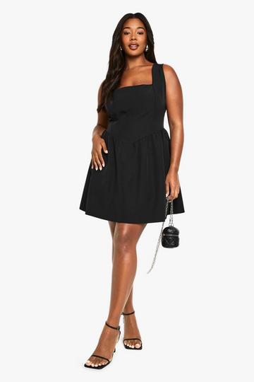 plus square neck sleeveless mini skater dress black