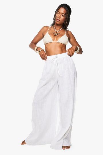 Linen Wide Leg Beach Trousers white