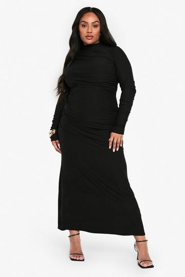 Plus Gedrappeerde Premium Maxi Jurk black