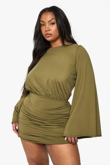 PLUS PREMIUM DRAPED batwing mini dress olive