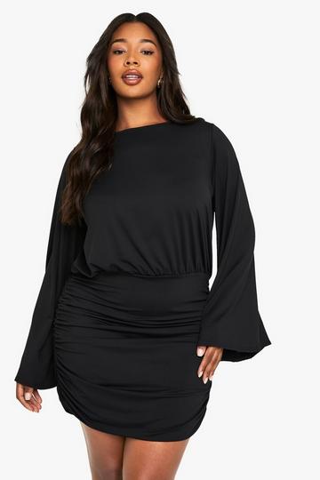 PLUS PREMIUM DRAPED batwing mini dress black