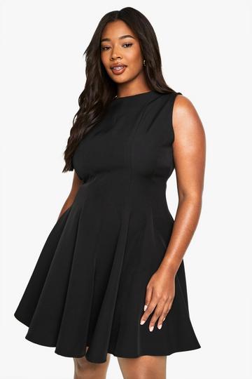 Black plus panelled mini skater dress