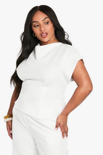 plus COWL DETAIL SLEEVELESS TOP white