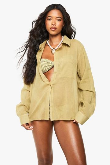 Cheesecloth Oversized Beach Shirt khaki